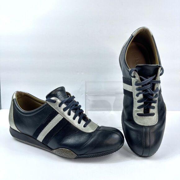 Bally Other - Bally Mens Shoes Sz 10 D Free-M Sneakers Leather Stripe Trainer Navy Silver